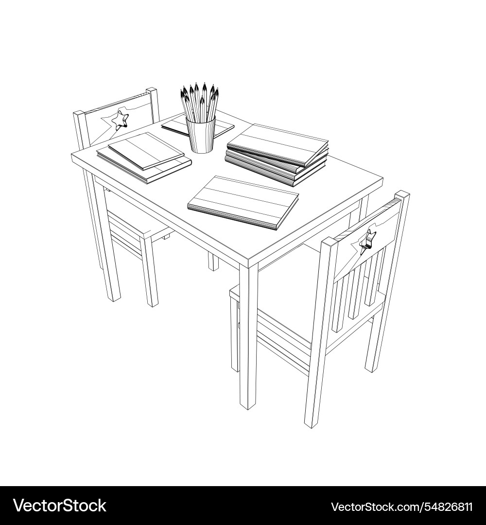Outline of a rectangular table with two chairs Outline of a rectangular table with two chairs vector image