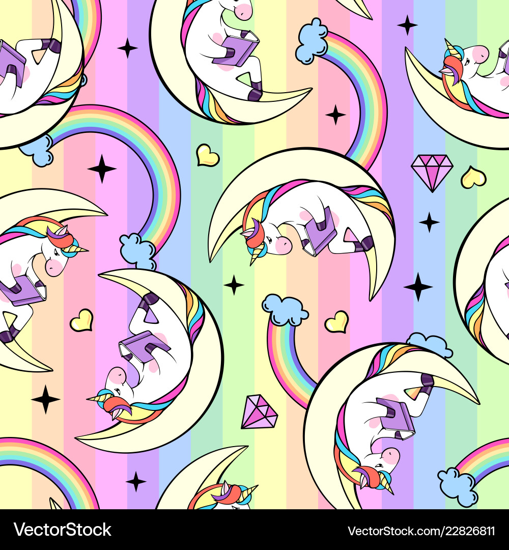 Seamless pattern of fantasy unicorn reading book Seamless pattern of fantasy unicorn reading book vector image