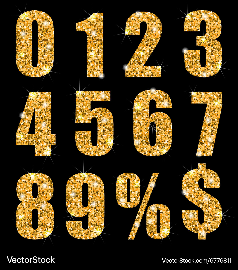 Set collection digits symbol golden texture Vector Image