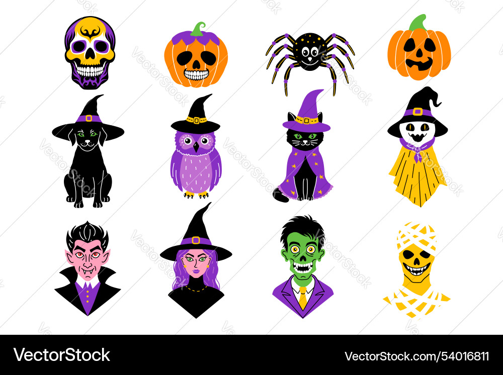 Set of characters in cartoon style vector image