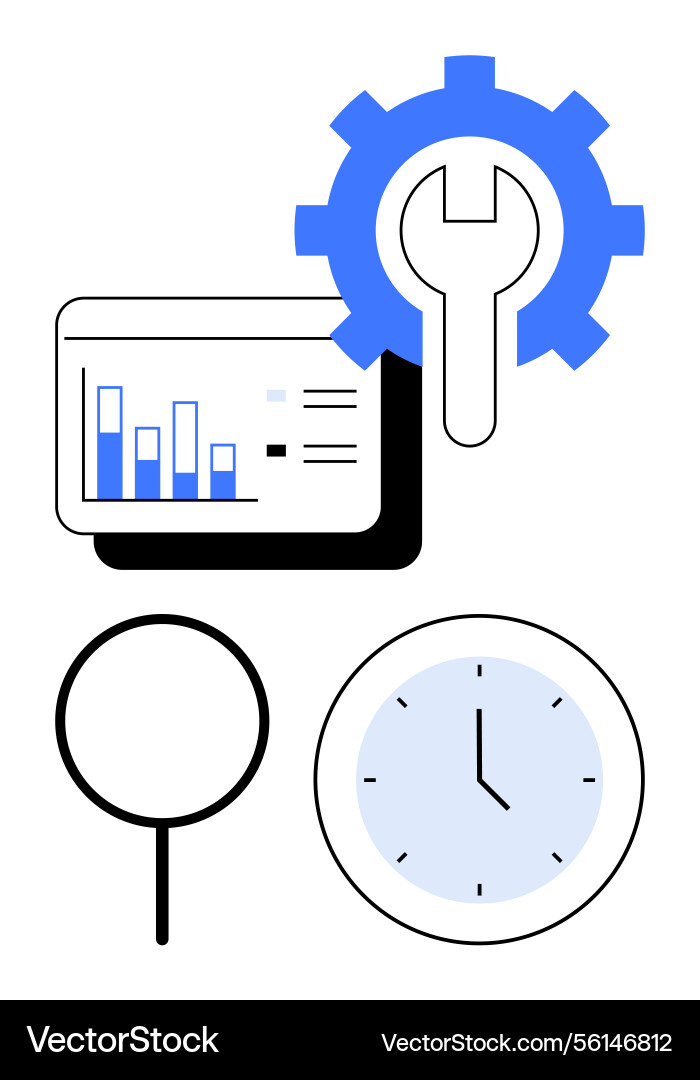 Data analysis tools with clock magnifying glass Data analysis tools with clock magnifying glass vector image