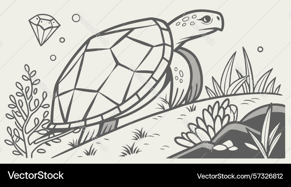 Diamond-patterned turtle in natural setting Vector Image