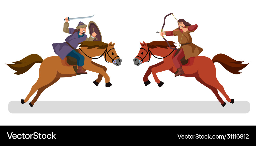 Two men on horses are fighting battlefield Two men on horses are fighting battlefield vector image