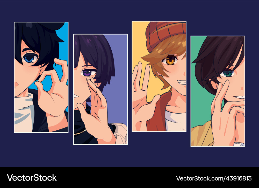 Anime Boy Avatars - Set of Icons Vector Image