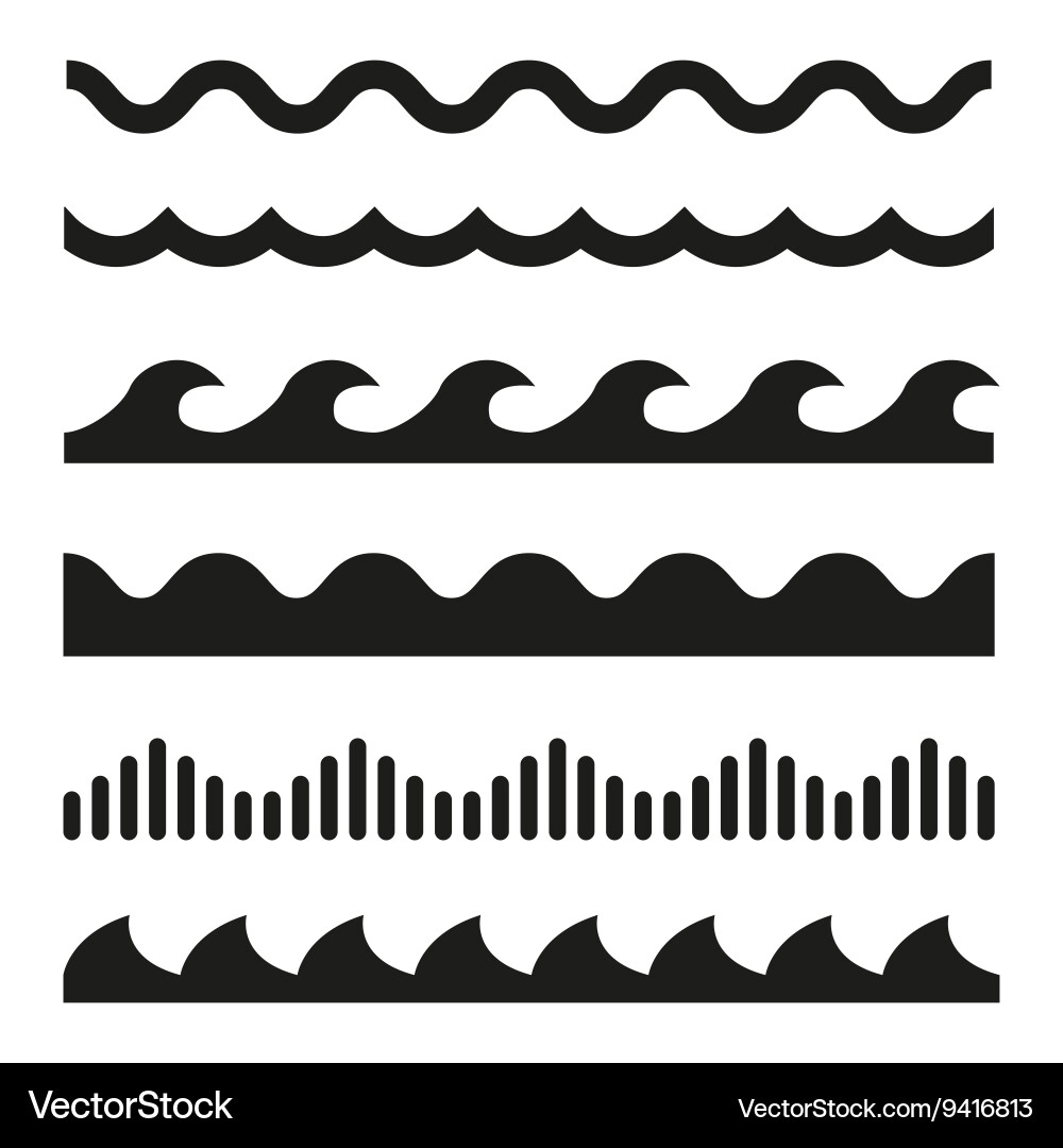 Black wave icons set Royalty Free Vector Image