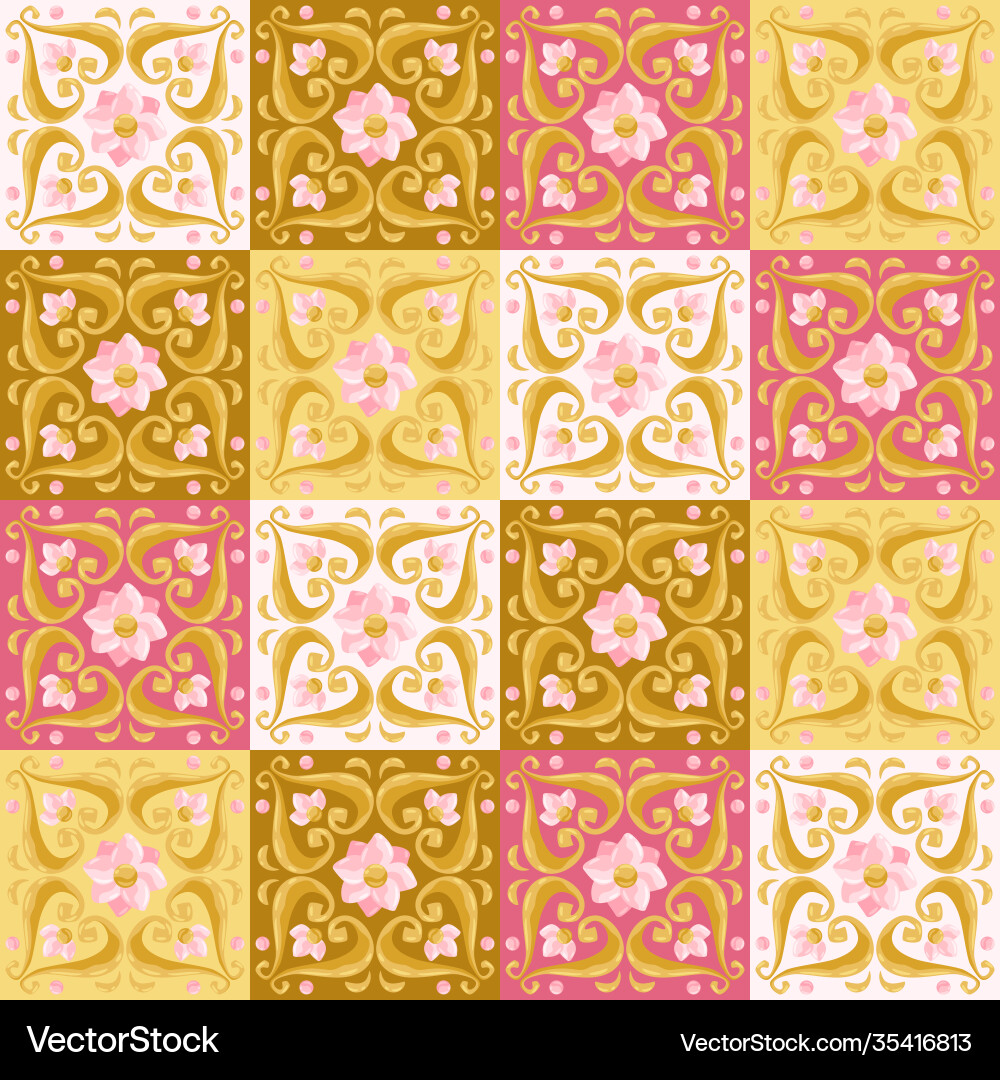 Ceramic tile pattern with lotus Royalty Free Vector Image