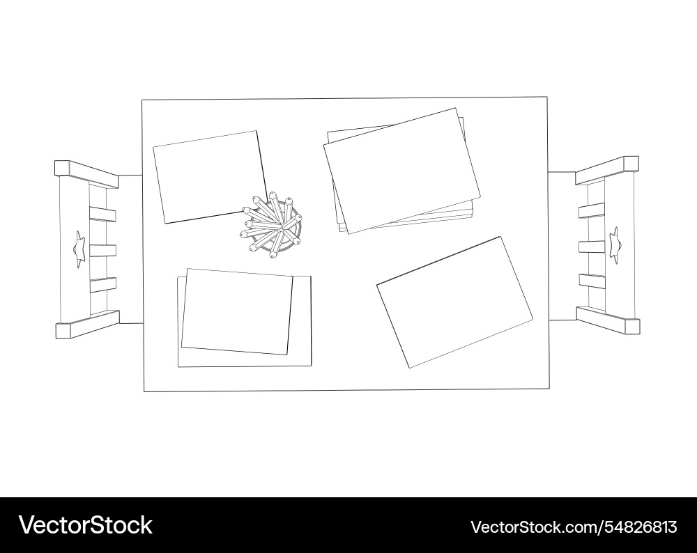 Outline of a rectangular table with two chairs Outline of a rectangular table with two chairs vector image