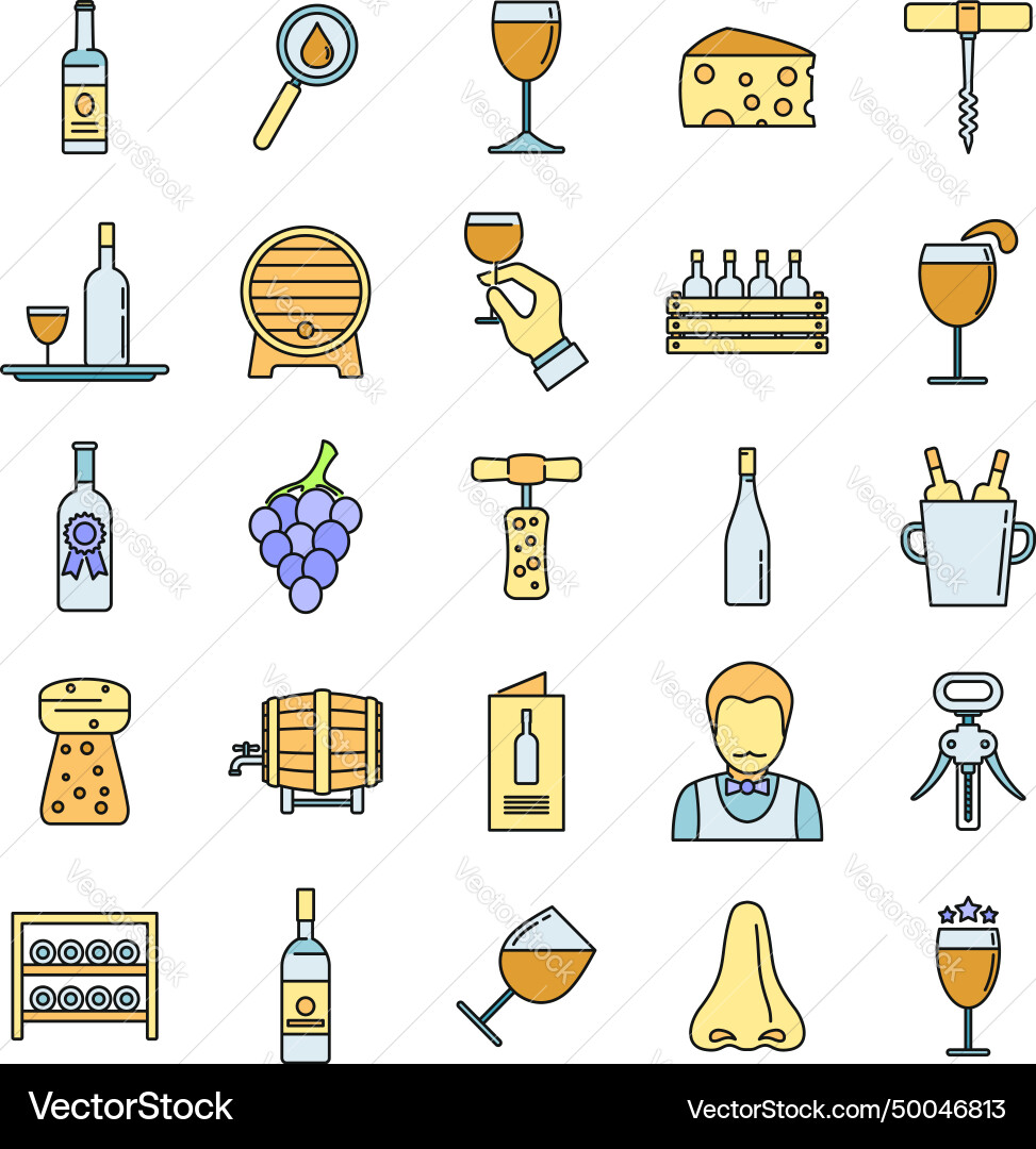Restaurant sommelier icons set color line Restaurant sommelier icons set color line vector image