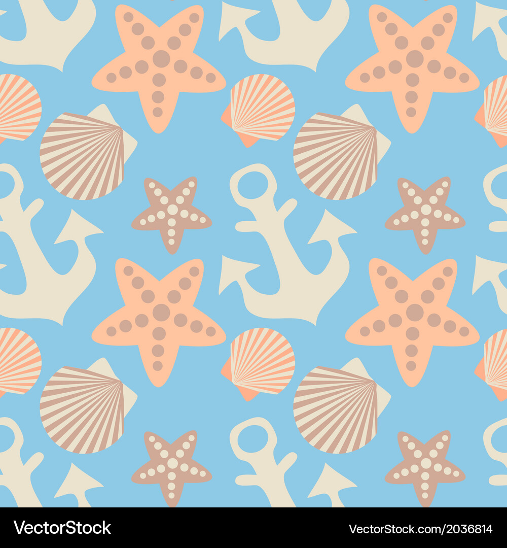 Anchor and seashell seamless pattern Vector Image