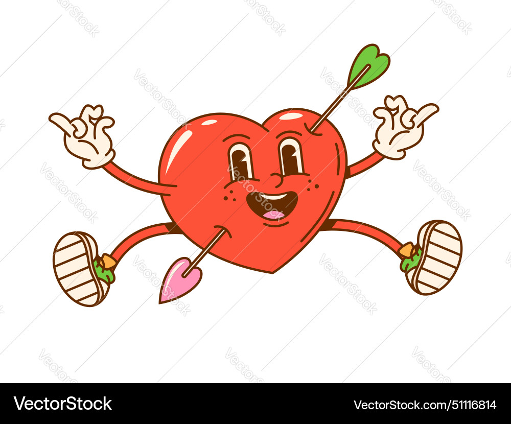 Cartoon groovy Herz Charakter durch Pfeil Cartoon groovy Herz Charakter durch Pfeil vektorbild