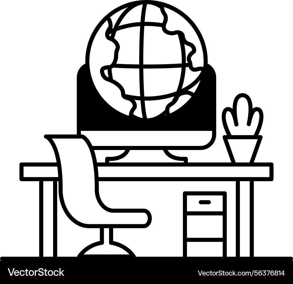 Computer monitor sits on a desk with globe Computer monitor sits on a desk with globe vector image