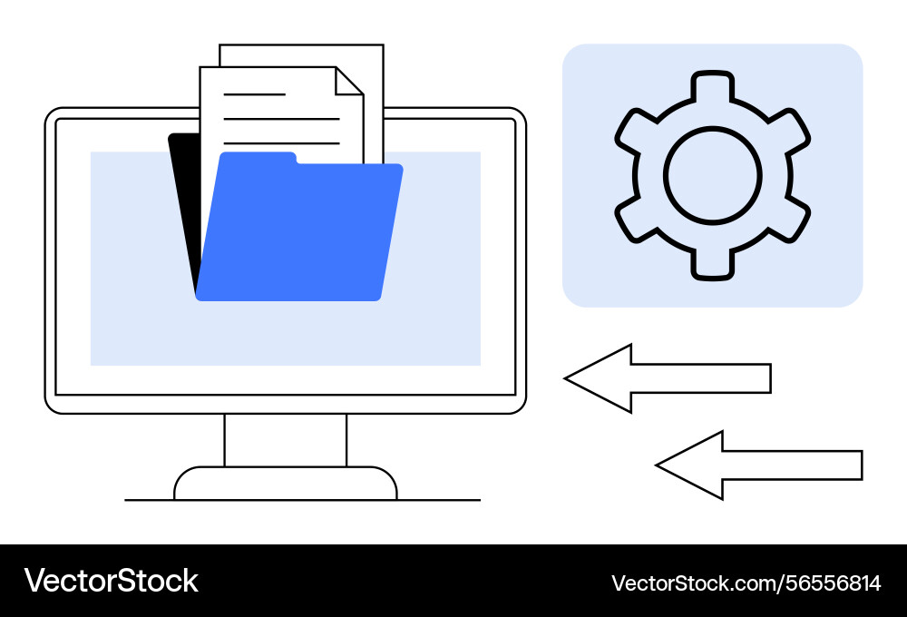 Computer with file folder configuration gear Computer with file folder configuration gear Vector Image