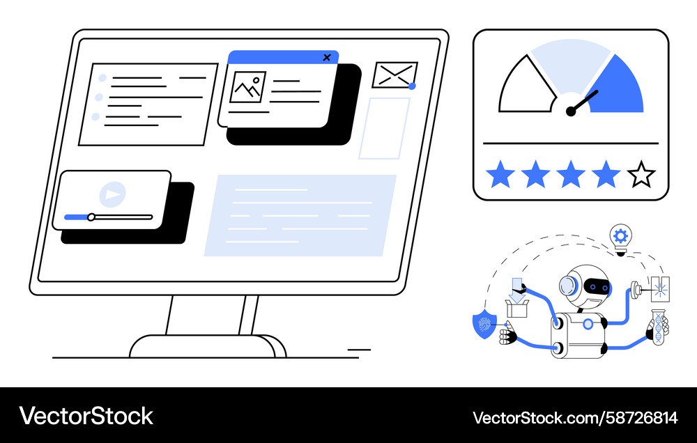 Digital tools and ai robot enhancing productivity Digital tools and ai robot enhancing productivity Vector Image