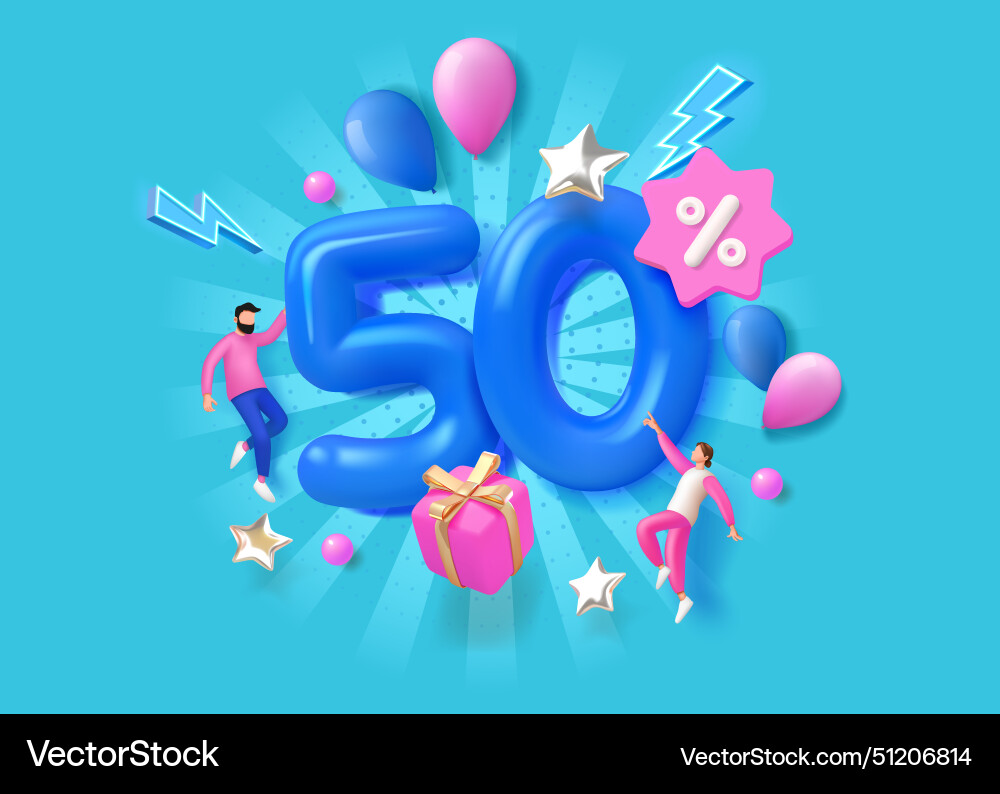 Discount banner 50 percent mega sale 3d numbers Discount banner 50 percent mega sale 3d numbers vector image