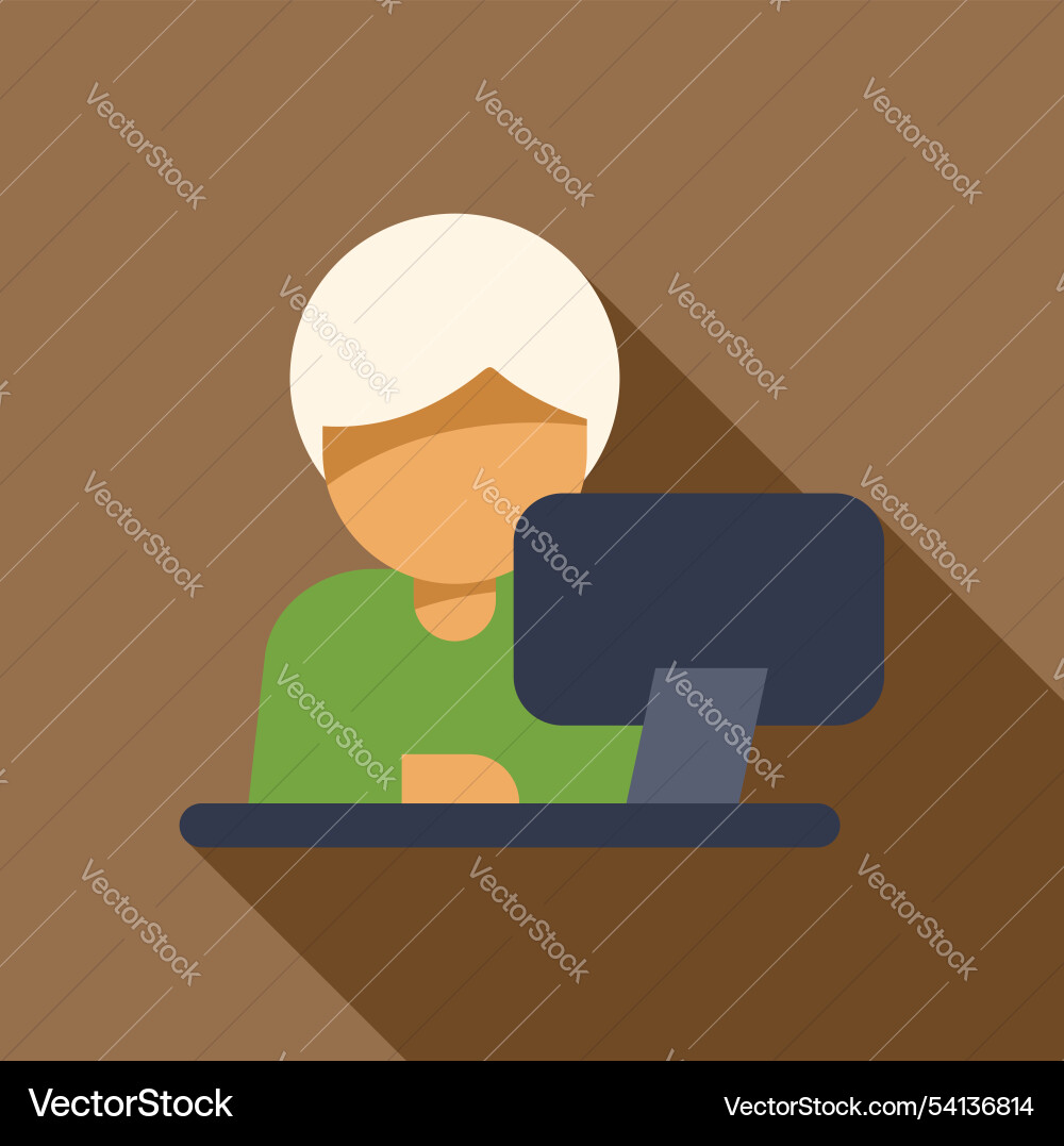 Office worker using desktop computer at desk flat Office worker using desktop computer at desk flat vector image