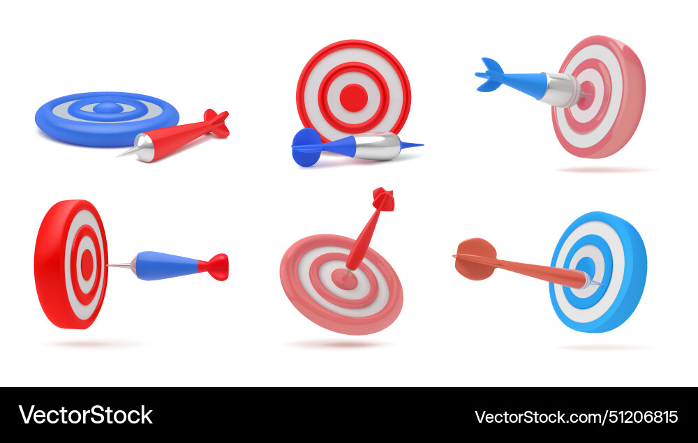 3d target goal dart icon different angles view 3d target goal dart icon different angles view vector image