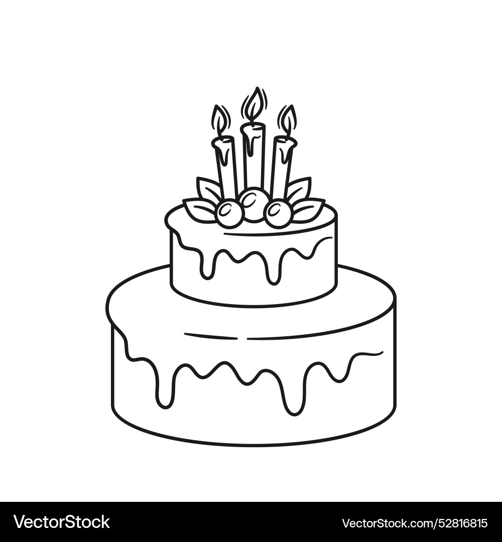 Black & White Birthday Cake Doodle Vector Image