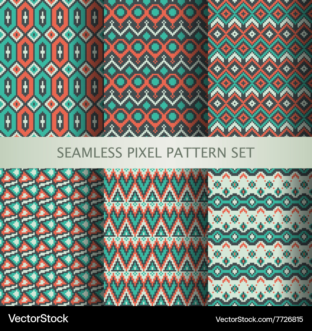 Collection of pixel colorful seamless patterns vector image