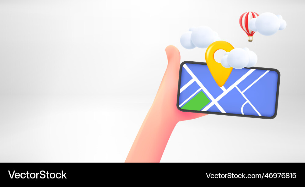 Hand with smartphone and navigation application Hand with smartphone and navigation application vector image