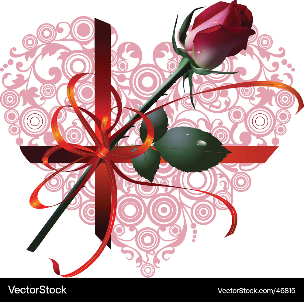 Rote Rose und Herzblumen Vektorbild