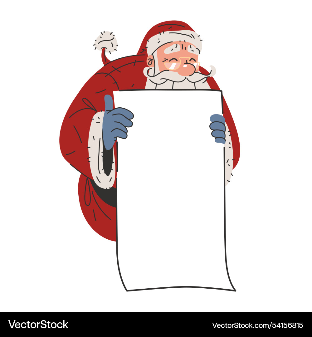 Santa claus character holds white sheet Santa claus character holds white sheet vector image