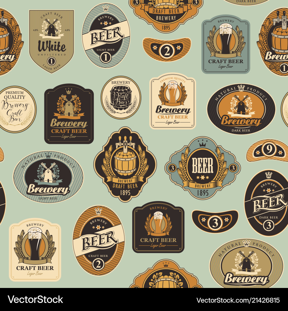 Seamless pattern with various beer labels Seamless pattern with various beer labels vector image