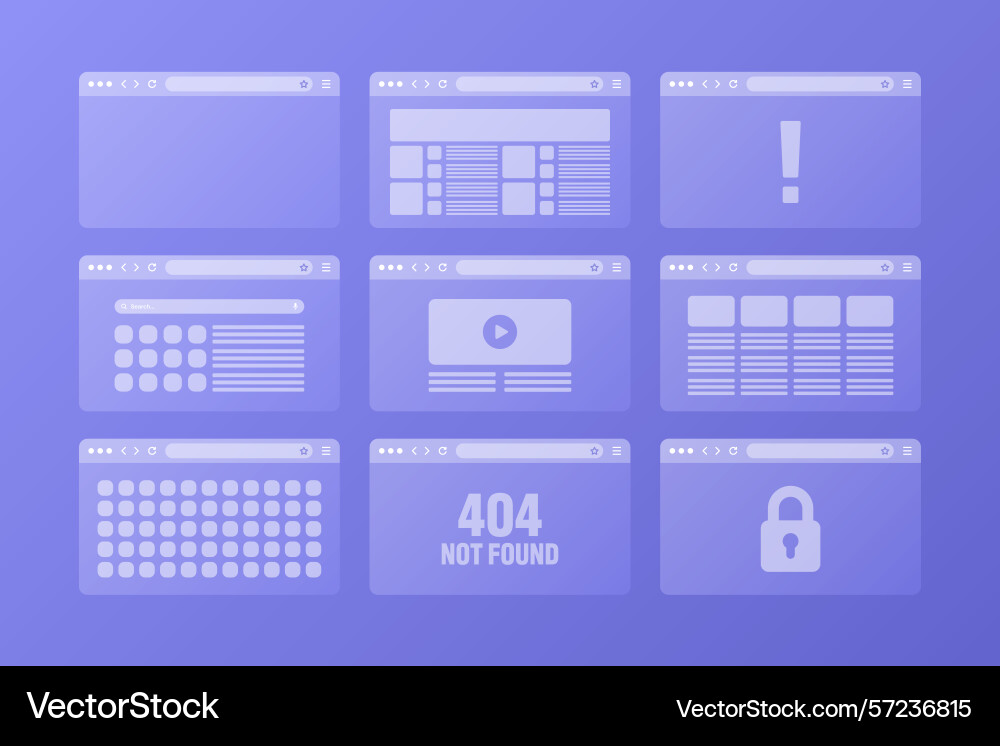 Web browser window transparent pages layout Web browser window transparent pages layout vector image