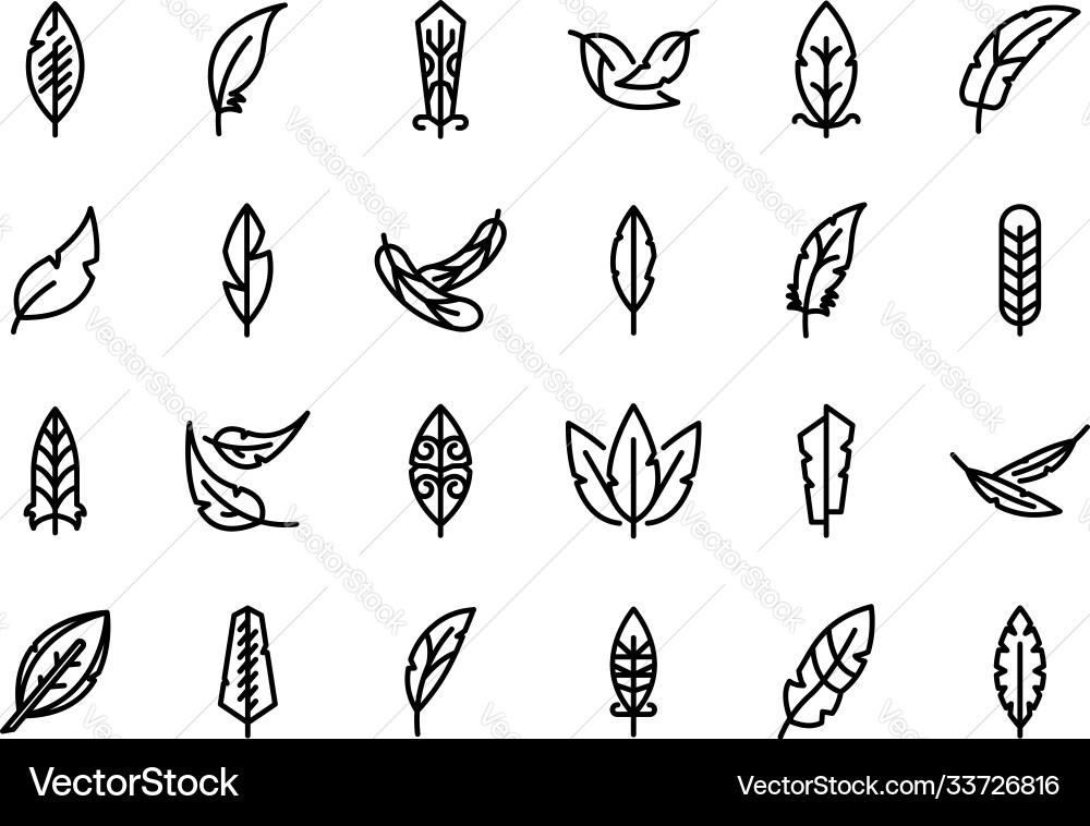 Feathers icons set outline style Feathers icons set outline style vector image