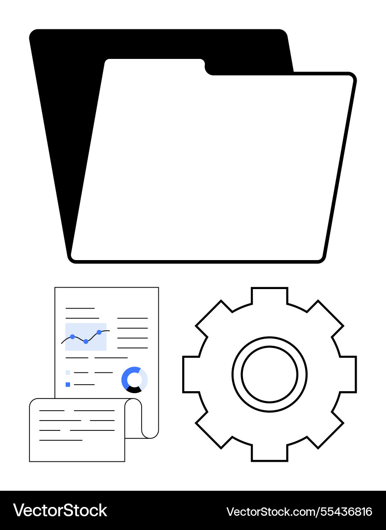 File folder analytics document and gear for data File folder analytics document and gear for data vector image