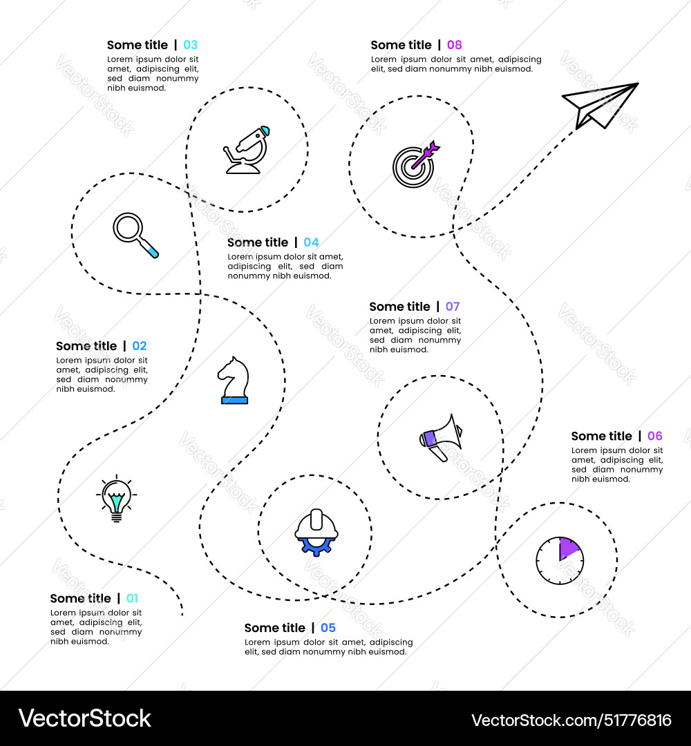 Infographic template zigzag path with 8 steps Infographic template zigzag path with 8 steps vector image