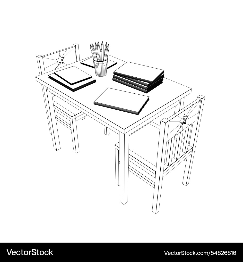 Wireframe of a rectangular table with two chairs Wireframe of a rectangular table with two chairs vector image