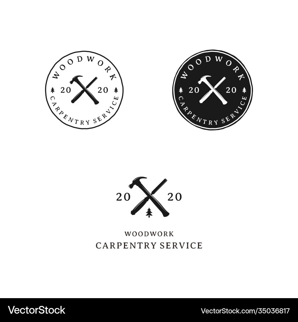 Crossed hammer and carver retro rustic hipster vector image