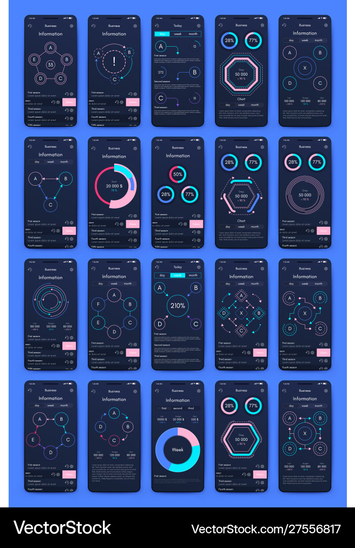 Different ui ux gui screens and flat web icons Vector Image