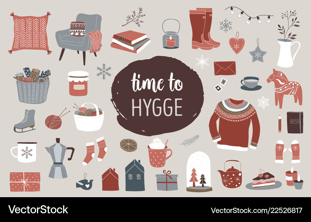 Nordic scandinavian winter elements and hygge Nordic scandinavian winter elements and hygge vector image