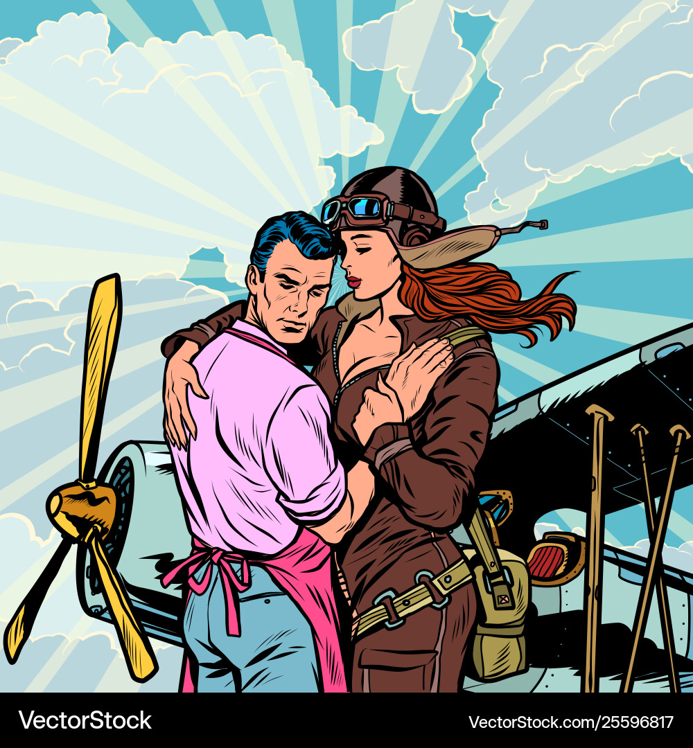 Pilot Saying Goodbye - Retro Romance vector image