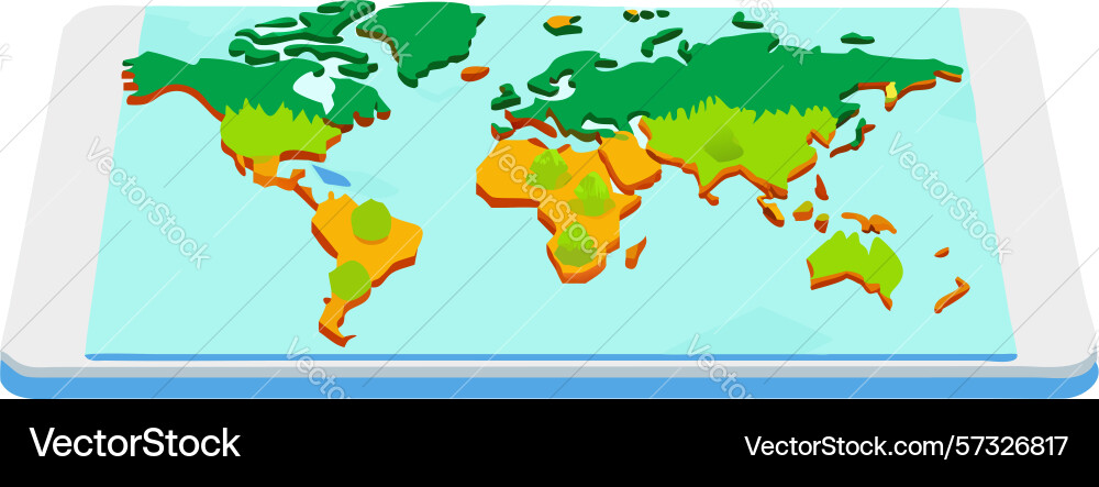 Tablet displaying colorful world map art design vector image