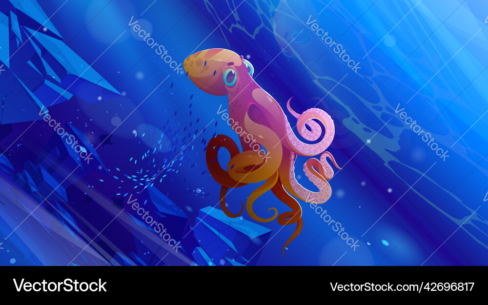 Underwater ocean scene with giant octopus vector image