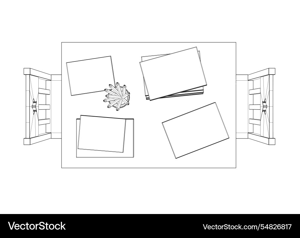 Wireframe of a rectangular table with two chairs Vector Image