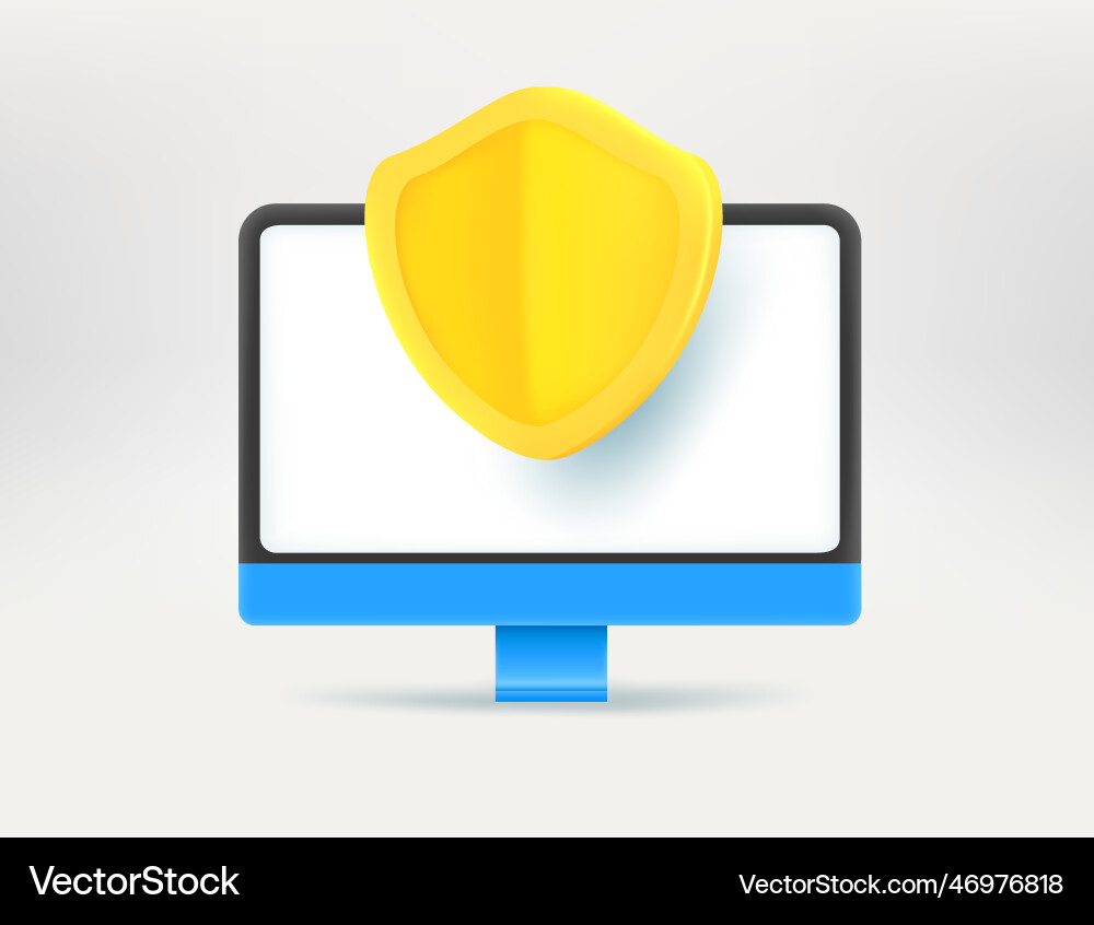 Modern Computer with Golden Shield Vector Image