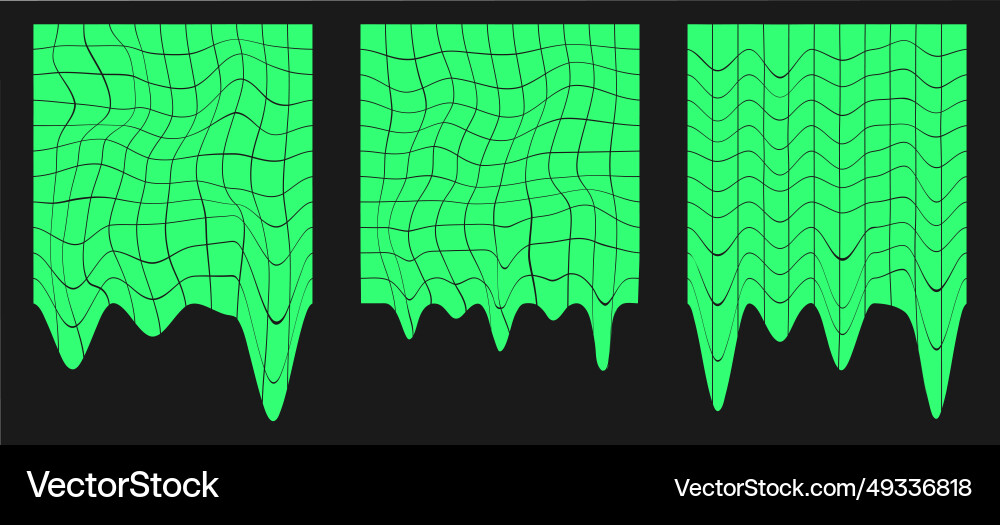 Set of distorted cyber grids cyberpunk geometry Set of distorted cyber grids cyberpunk geometry vector image