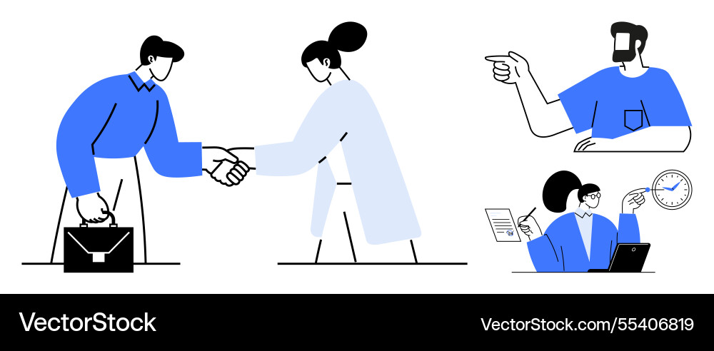 Business interaction scenes with handshake task Vector Image
