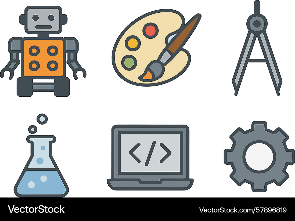 Creative tools and robotics icons representing vector image