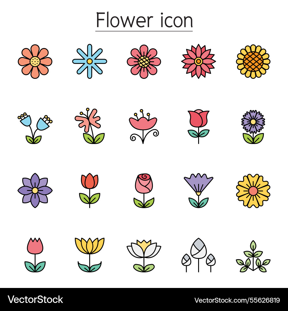 Flower icon set in color line style Flower icon set in color line style vector image