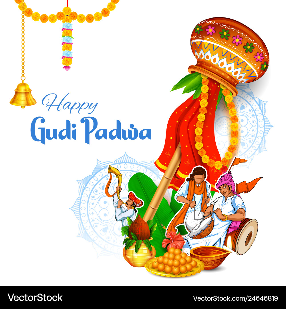 Gudi padwa lunar new year celebration Gudi padwa lunar new year celebration vector image