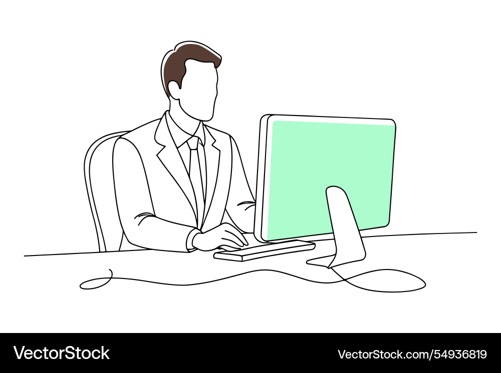 Man in a suit at desk engaged with computer Vector Image