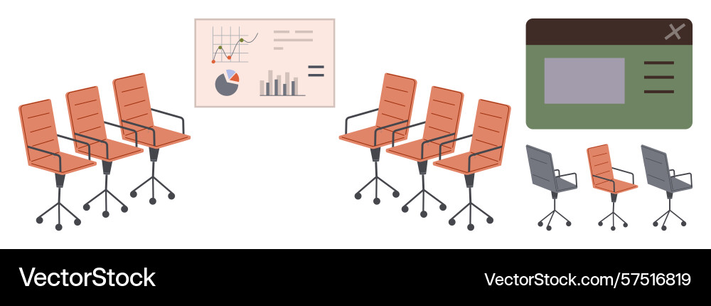 Office chairs with data chart and interface Office chairs with data chart and interface vector image