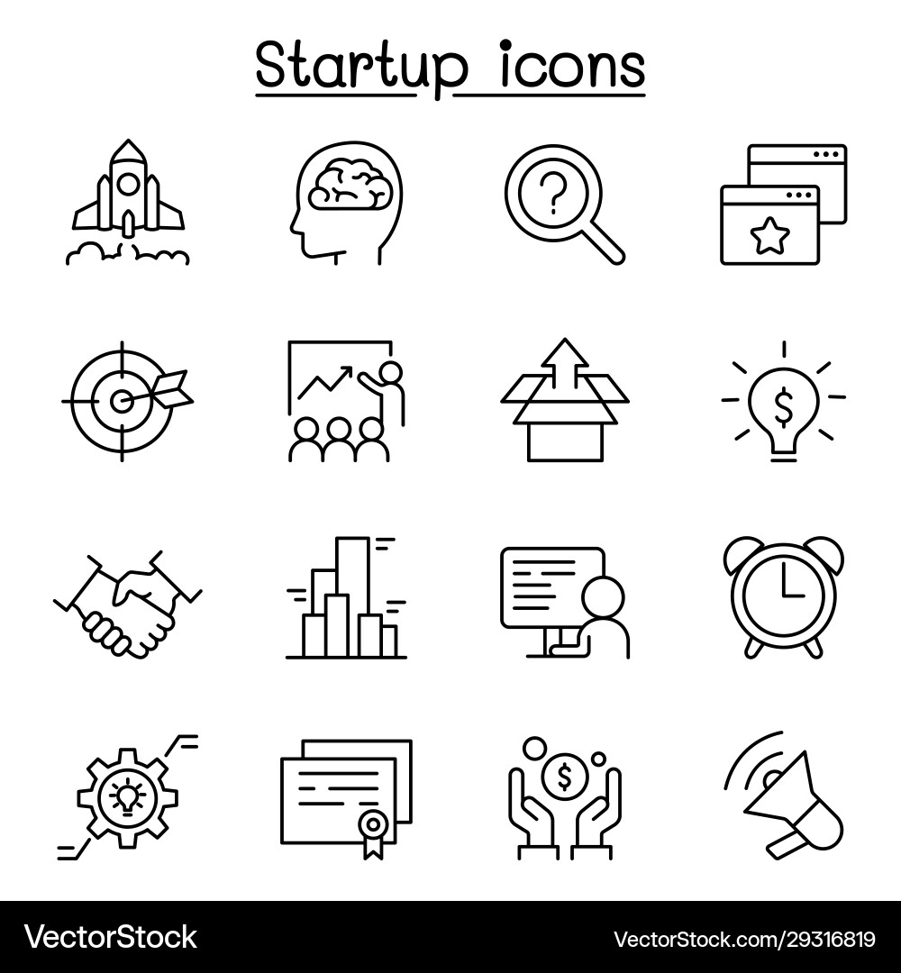 Startup icon set in thin line style Startup icon set in thin line style vector image