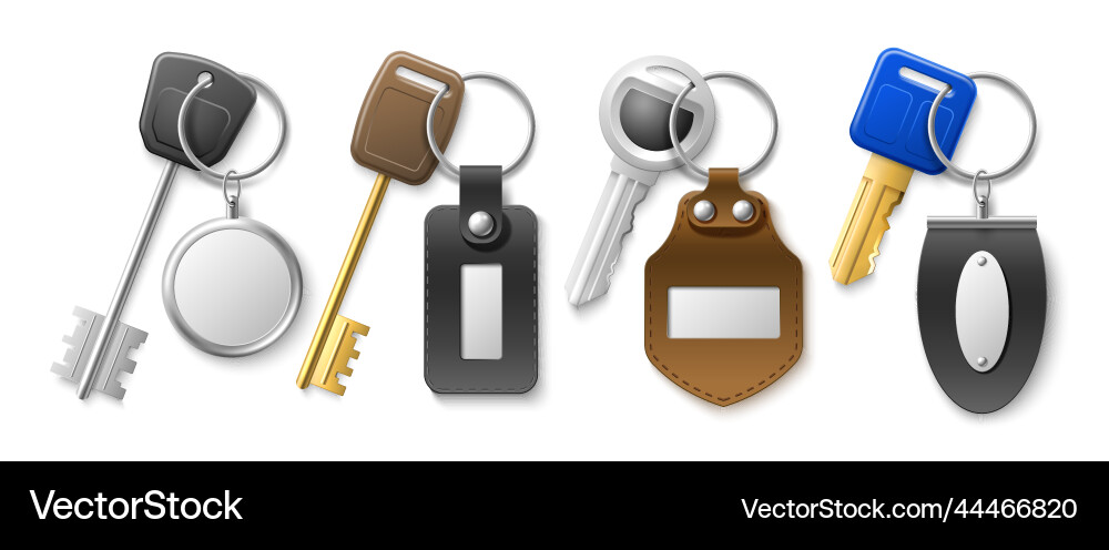 Keys with key chains realistic isolated keychains Keys with key chains realistic isolated keychains vector image