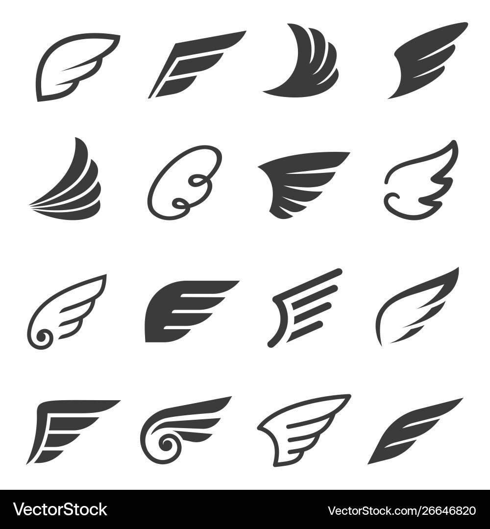 Wings icon set angel or bird symbol Wings icon set angel or bird symbol vector image