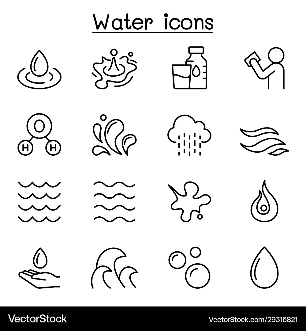 Aqua Water Icon Set - Thin Line Style Royalty Free Vector